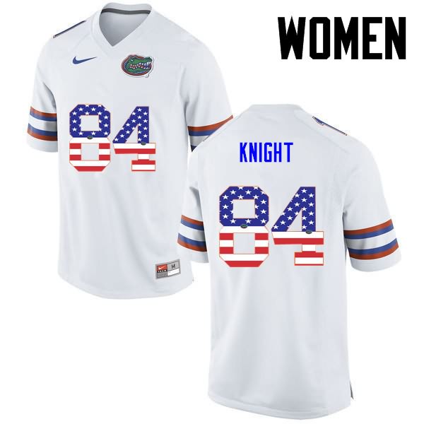 Women's NCAA Florida Gators Camrin Knight #84 Stitched Authentic USA Flag Fashion Nike White College Football Jersey NEJ3665FV